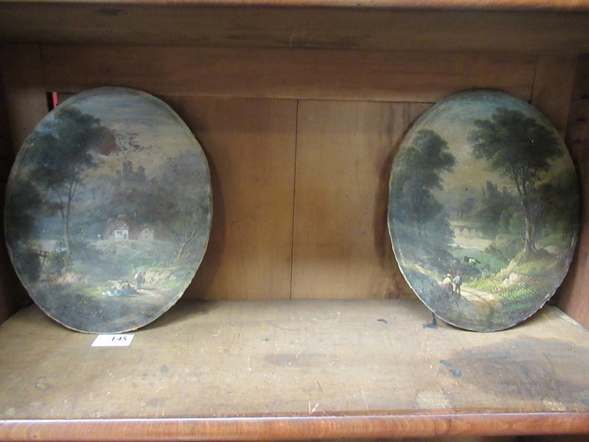 Two 19th Century oval oil on boards of landscapes, signed W.H C.
