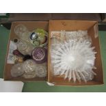 Two boxes of cut glass including silver rimmed vases, Dartington fruit bowl,