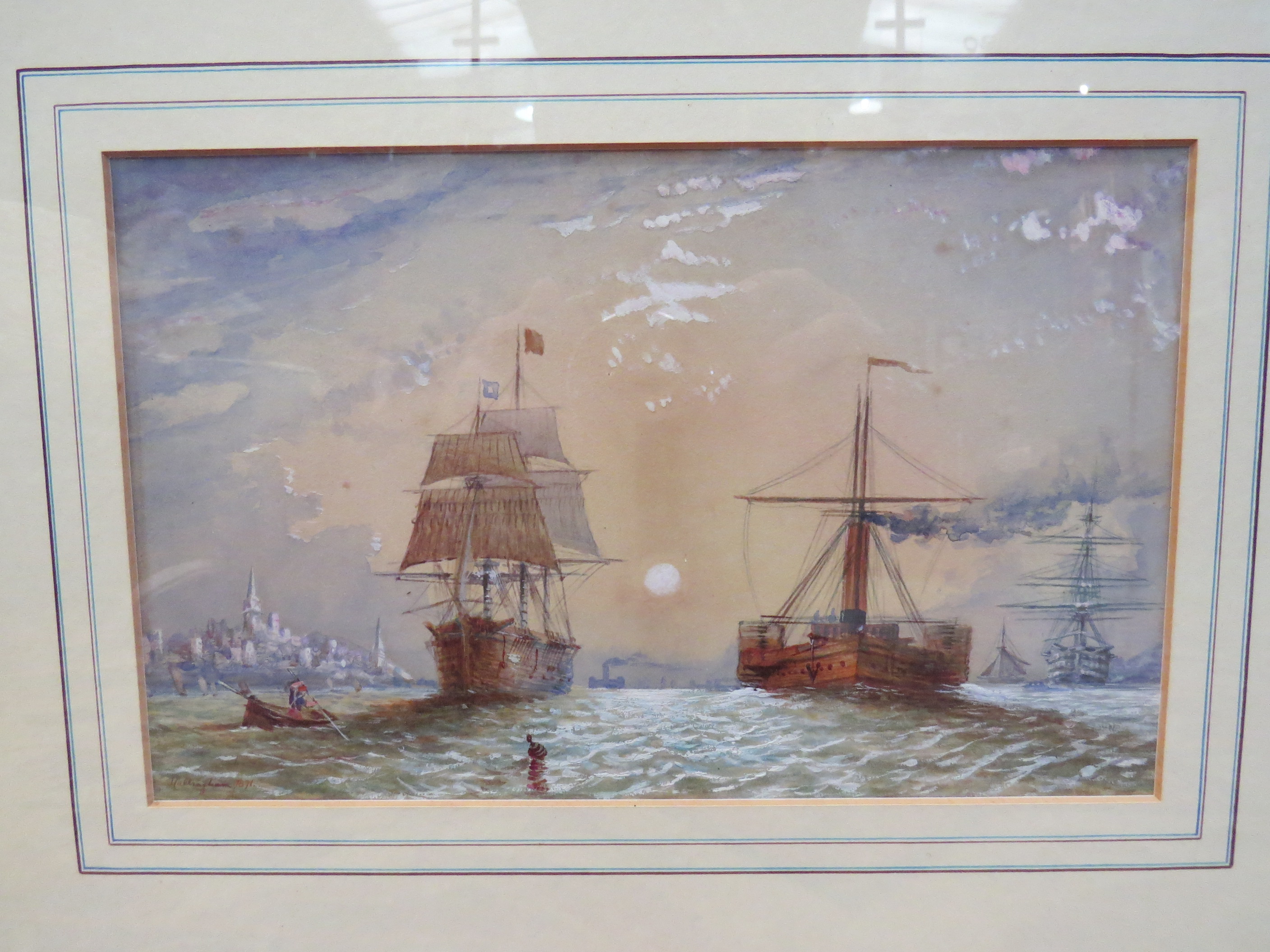J.CALLINGHAM (act.1873-1879) A pair of framed and glazed watercolours, ships coming out of harbour. - Image 3 of 3