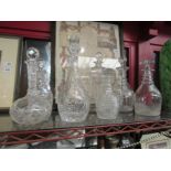 A Kultroff spirit decanter and seven other cut glass decanters with stoppers