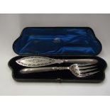 A cased silver fish knife and fork