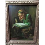 A 20th Century oil on panel of a young girl reading. Signed M.Green bottom left, 17.