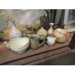 Nine pieces of small studio pottery vases etc including Gretna Green mug,