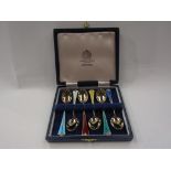 A David Anderson sterling silver set of six enamelled teaspoons,