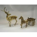 A brass stag and horse and cart