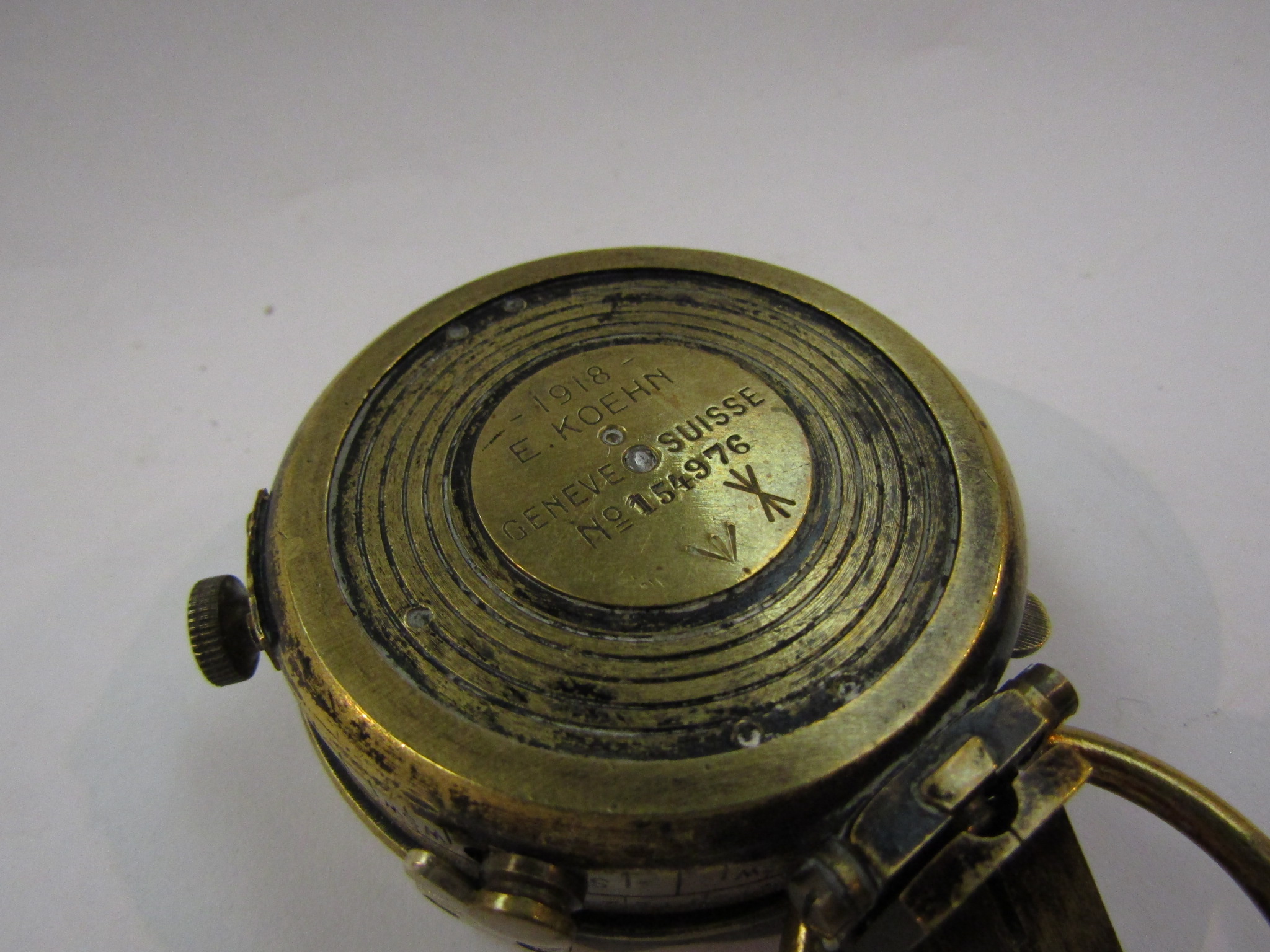A WWI brass compass marked E. - Image 2 of 2