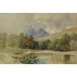 SUTTON PALMER (1854-1933): An ornate gilt framed watercolour, 'On The Orchy, Scotland'.