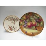 A Royal Worcester floral pattern plate together with a Baroness china plate with fruit decoration