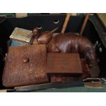 A quantity of wooden wares including hippo and carved boxes etc.