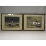 Four framed prints from World War II watercolours by German war artist Fritz Brauner of scenes