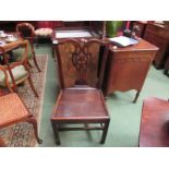 A circa 1820 pair of elm "Chippendale Design" chairs with pierced splats on chamfered square legs