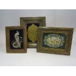 Three Iranian bone inlaid picture frames including embossed metal examples