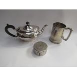 Cased plated cutlery, teapot,