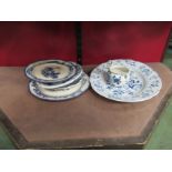 A selection of blue and white ceramics including Royal Doulton Norfolk pattern plates (6)