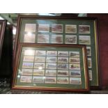 Three framed and glazed displays of cigarette cards including Godfrey Phillips