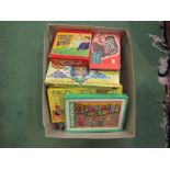 Assorted vintage games including Merit Magic Robot, Snakes and Ladders, Fred Perry Wimbledon Game,