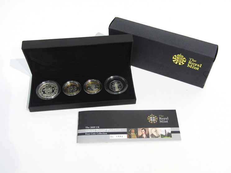 A Royal Mint UK silver proof 2009 Piedfort four coin collection set,