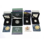 Four boxed Royal Mint silver proof coins including "Queen Mother Centenary Year" Piedfort crown