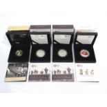 Four boxed Royal Mint silver proof coins of military theme including 100th Anniversry of the Battle