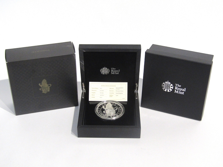 A 2017 "Lion of England" The Queen's Beasts silver proof five ounce £10 coin, Royal Mint,