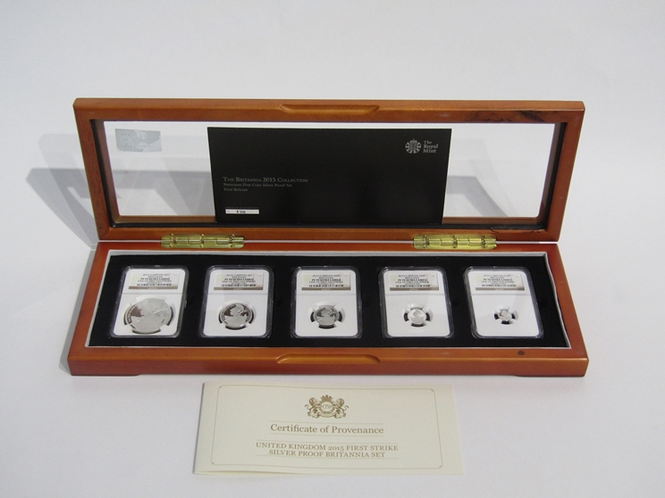 A United Kingdom 2015 first strike silver proof Britannia set, cased with certificate,