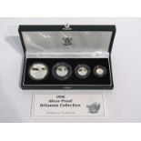 A UK 1998 silver proof Britannia collection of four coins