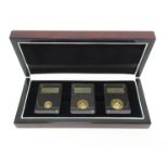 A London Mint cased set of gold sovereign, 1/2 and 1/4 sovereigns,