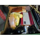A box of miscellaneous including telephones,