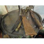 An Eastern tray, fire tools, air rifle,