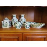 Seven pieces of Masons Ironstone "Chartreuse" design including two vases, a pair of ginger jars,