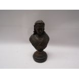 A bronzed metal bust of Queen Victoria,