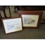 JASON PARTNER: A watercolour of windmill overlooking estuary scene and a print of Sheringham both