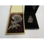 Two marcasite set brooches including flower and galleon