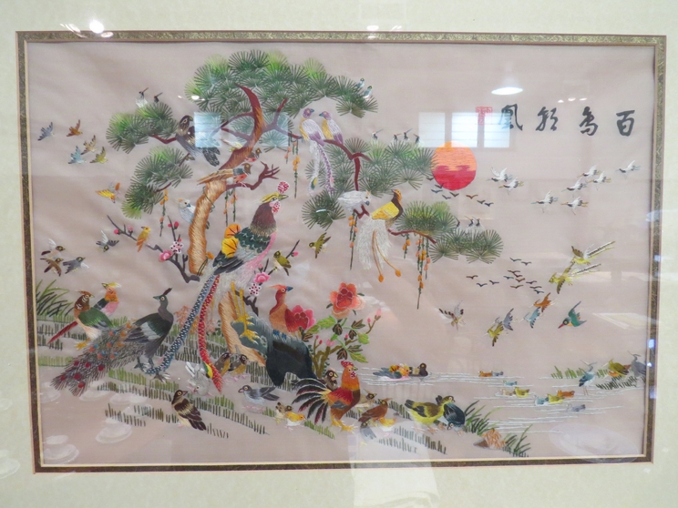 A Chinese silk embroidery of birds, framed and glazed, - Image 2 of 2