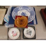 A Spode commemorative plate Worcester pin dishes