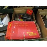 A box containing Tri-ang railway items including 00 passenger train engine,