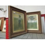 A pair of gilt frames with prints of females in farm settings,