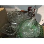 A box of mixed glass including decanters, boheium vase,