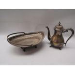 A silver plated dish and teapot