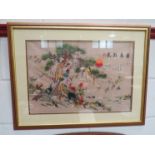 A Chinese silk embroidery of birds, framed and glazed,