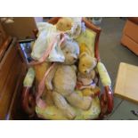 Four vintage jointed teddy bears including a vintage nightdress case (5)
