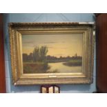A Victorian oil on canvas 'Evening Richmond, gilt gesso frame,