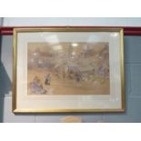PHILLIS I JOHNSTON: (1905-1992) A watercolour of figures at town market, framed and glazed,