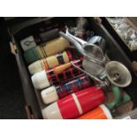 A box of vintage kitchenalia including thermos flasks