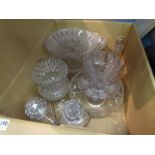 Mixed glassware including pair of decanters,