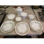 A Minton "Adam" pattern tea set for two (one plate cracked)