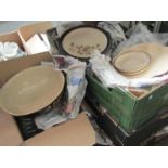 Five boxes containing a quantity of Denby Bakewell table ware including casserole dishes,