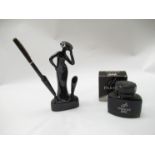 An Art Deco style ceramic lady pen holder, 16cm tall,