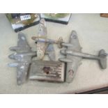 Three WWII era alloy aircraft models including Spitfire and a trinket box (4)