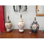 Three floral design table lamp bases